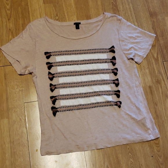 J Crew Linen Embroidered Tassel Tee sz small - Picture 1 of 2
